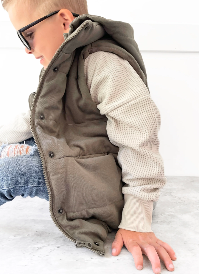 Little Bipsy - Hooded Puffer Vest - Army Green|113220