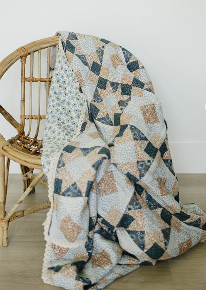 Mebie Baby - Patchwork Print + Blue Blossom Lace Muslin Quilt|185358