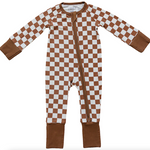 Mebie Baby - Rust Check Ribbed Bamboo Zipper|104146