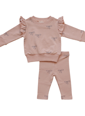 Mebie Baby - Pink Ribbon Ruffle French Terry Set|185308