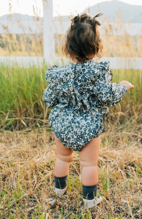 Mebie Baby - Floral Long Sleeve Ruffle Bubble Romper|104168