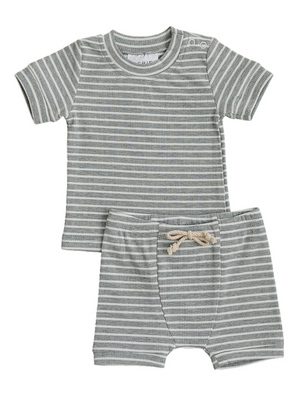 Mebie Baby - Grey Stripe Ribbed Cozy Short Set|91265