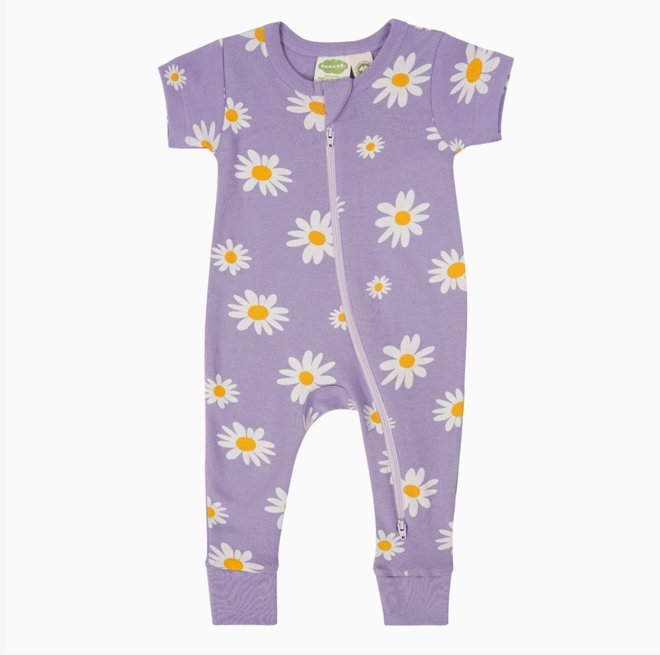 Parade - Organic '2-Way' Zip Romper - Short Sleeve - Daisies|203187
