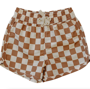 Mebie Baby - Rust Checker Swim Shorts|87697