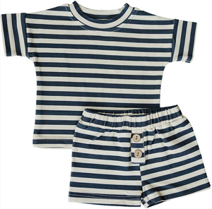 Mebie Baby - Navy Stripe Button Short Set|205054
