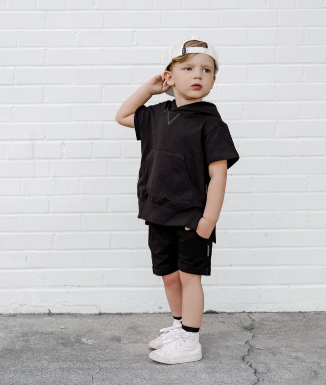 Little Bipsy - Short Sleeve Hoodie - Black|97758