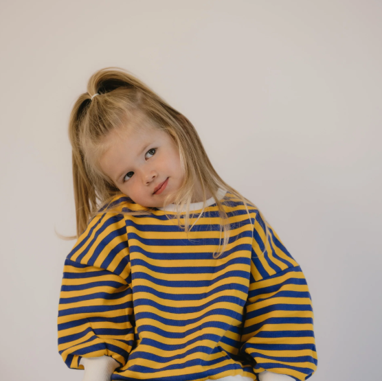 Roobear - Striped Fleece-lined Crewneck Yellow|163072