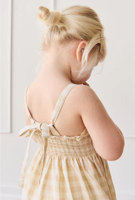 Organic Cotton Arabella Jumpsuit - Gingham Pale Khaki|155007