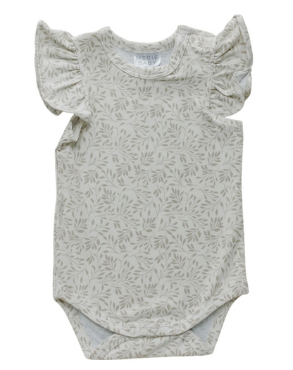 Mebie Baby - Cream Vines Ruffle Bodysuit|91160