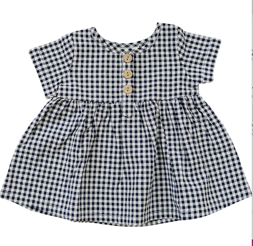 Mebie Babe Navy Gingham Linen Cotton Dress|118267
