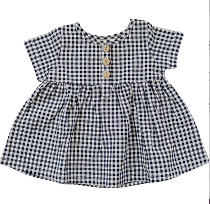 Mebie Babe Navy Gingham Linen Cotton Dress|118267