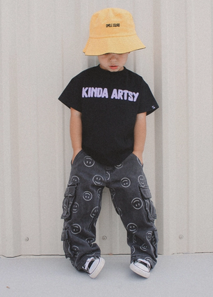 Little Trouble - Smiley Face Baggy Jeans Black|177968