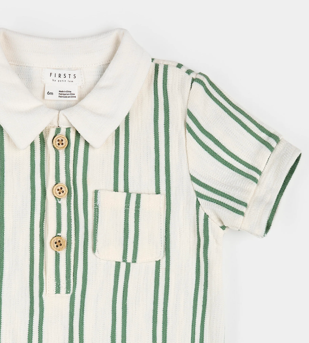 Petit Lem - Knit Romper - Green Stripes|187269