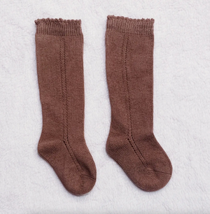 Adored - Cotton Frill Knee Socks Chocolate|68923