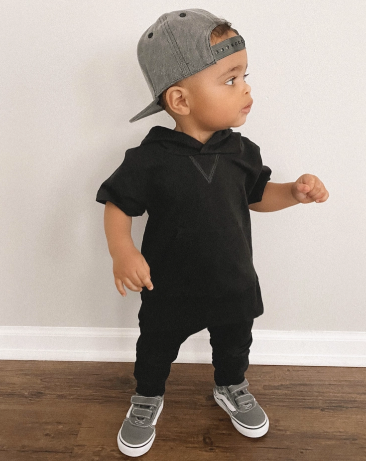 Little Bipsy - Short Sleeve Hoodie - Black|97762