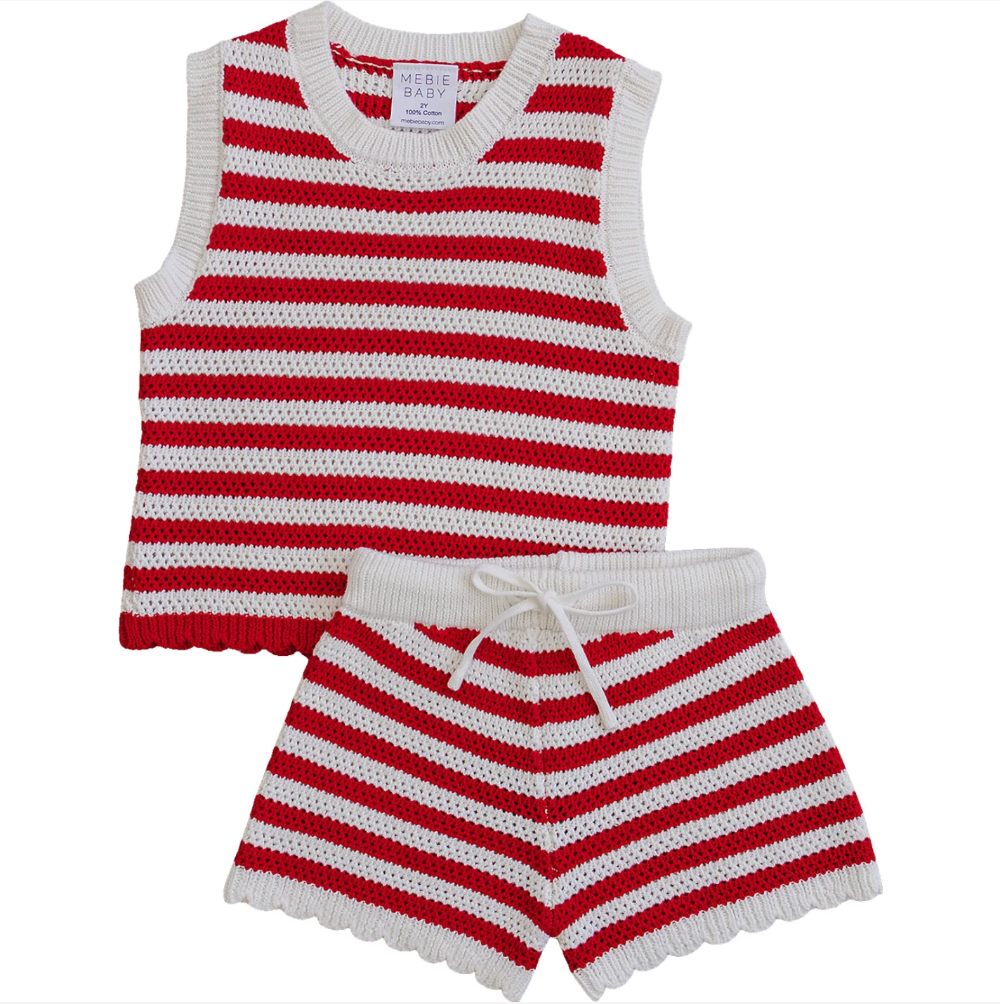 Mebie Baby - Red Stripe Knit Short Tank Set|205238