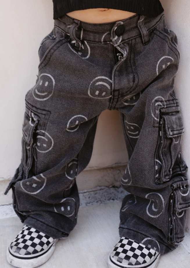 Little Trouble - Smiley Face Baggy Jeans Black|177967