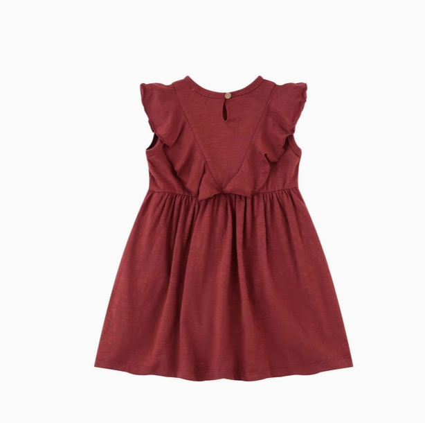 Organic Ruffle Hem Dress-Wine Red|104093