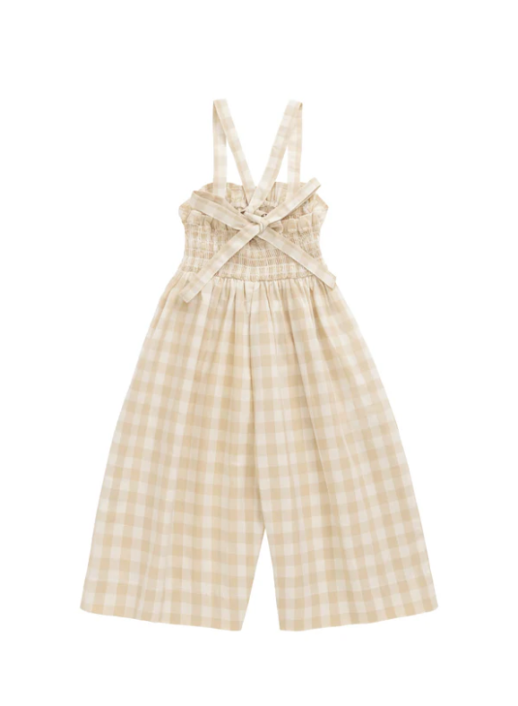 Organic Cotton Arabella Jumpsuit - Gingham Pale Khaki|155009