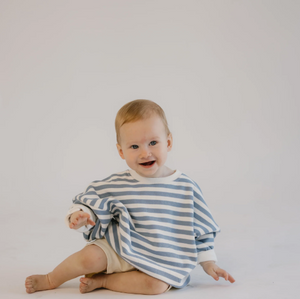 Roobear - Striped Fleece-lined Crewneck Blue|163070