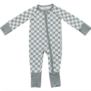 Mebie Baby - Light Green Check Bamboo Zipper|104140