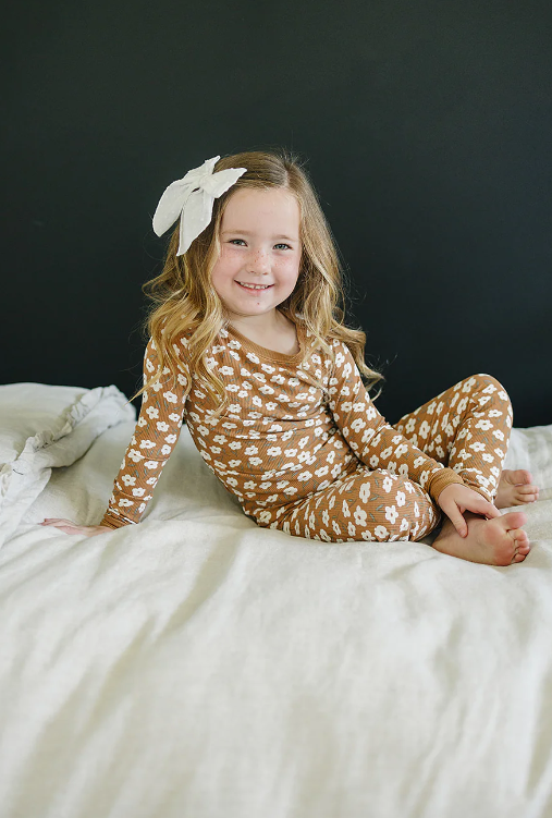 Mebie Baby - Mustard Floral Ribbed Bamboo Cozy Set|104150