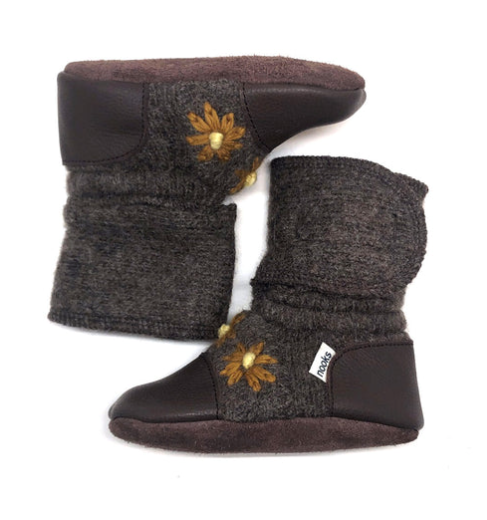 Sunflower Embroidered Felted Wool Booties|76174