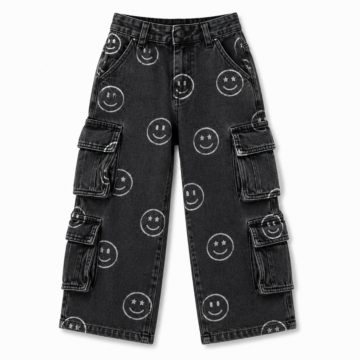 Little Trouble - Smiley Face Baggy Jeans Black