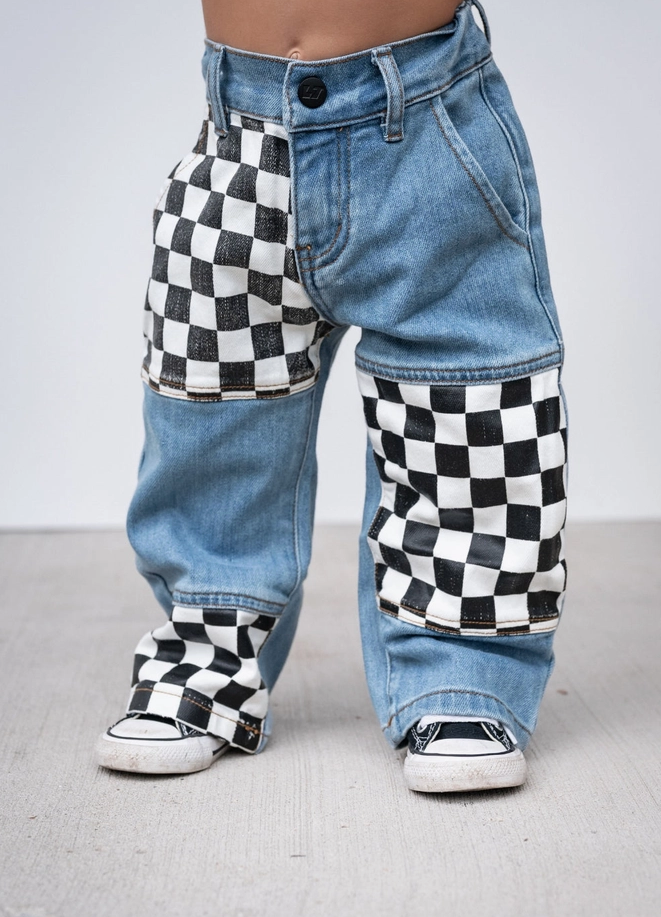 Little Trouble - Checkered Patch Baggy Jeans|177952