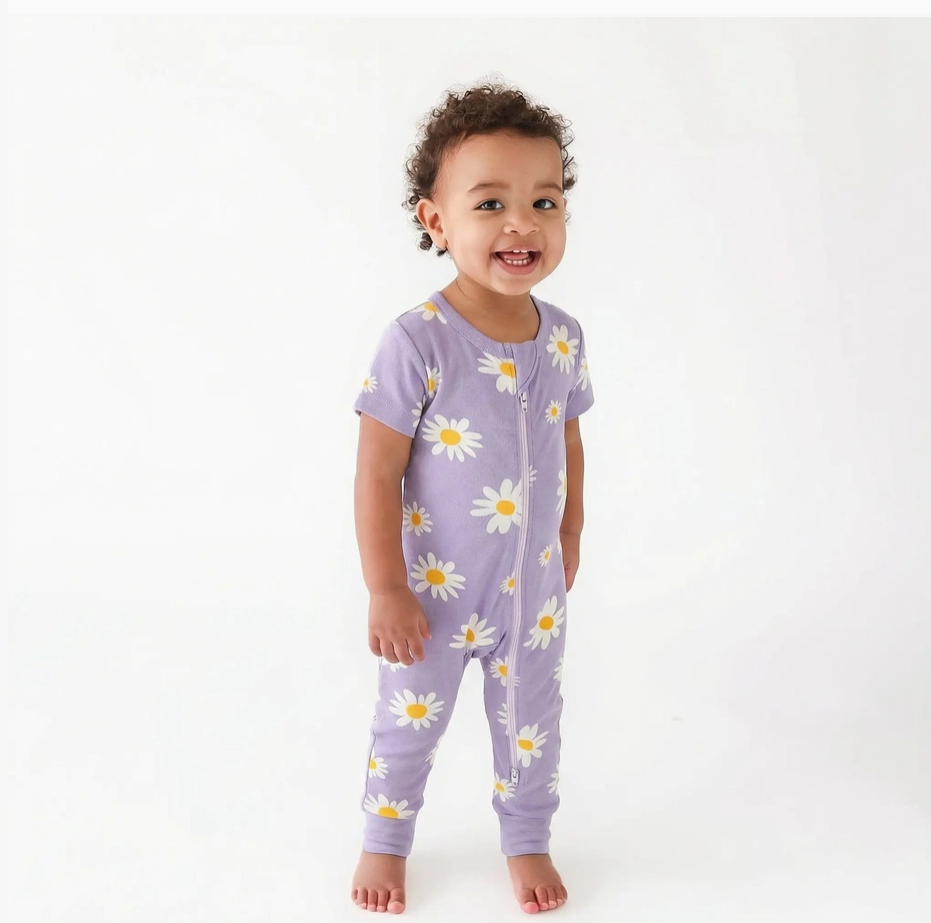 Parade - Organic '2-Way' Zip Romper - Short Sleeve - Daisies|203188