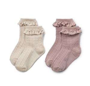 Wheat - 2 pk Wool Lace Socks Nora dry rose|164442