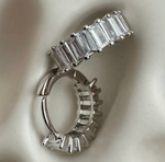 Liya Rectangle Stones Huggies - Silver|218811