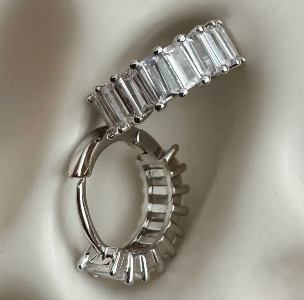 Liya Rectangle Stones Huggies - Silver|218811