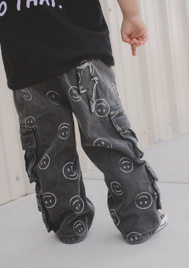 Little Trouble - Smiley Face Baggy Jeans Black|177969
