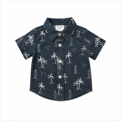 Mebie Baby - Navy Surfer Linen Button Up Shirt