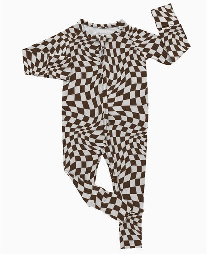 Brown Wavy Check | Bamboo Romper|106472