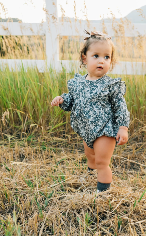 Mebie Baby - Floral Long Sleeve Ruffle Bubble Romper|104169