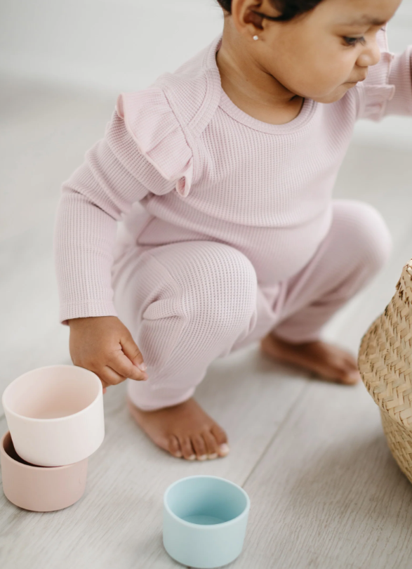 Loulou Lollipop - Ruffle Waffle Long Sleeve Bodysuit - Blush Pink|114225