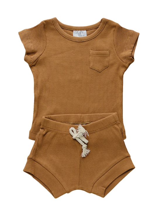 Mebie Baby - Mustard Ribbed Short Set|91241