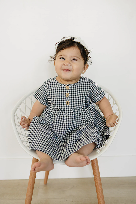 Mebie Babe Navy Gingham Linen Cotton Dress|118266