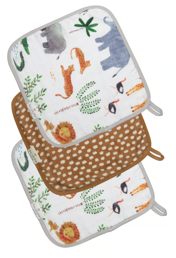 Loulou Lollipop - Muslin Washcloth 3- pieces Set - Safari Jungle|136290