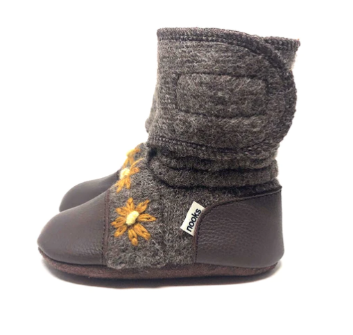 Sunflower Embroidered Felted Wool Booties|76173