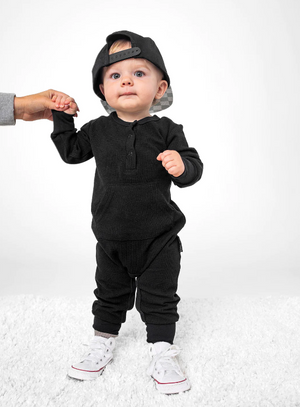 Little Bipsy  - Black Waffle Romper|80280