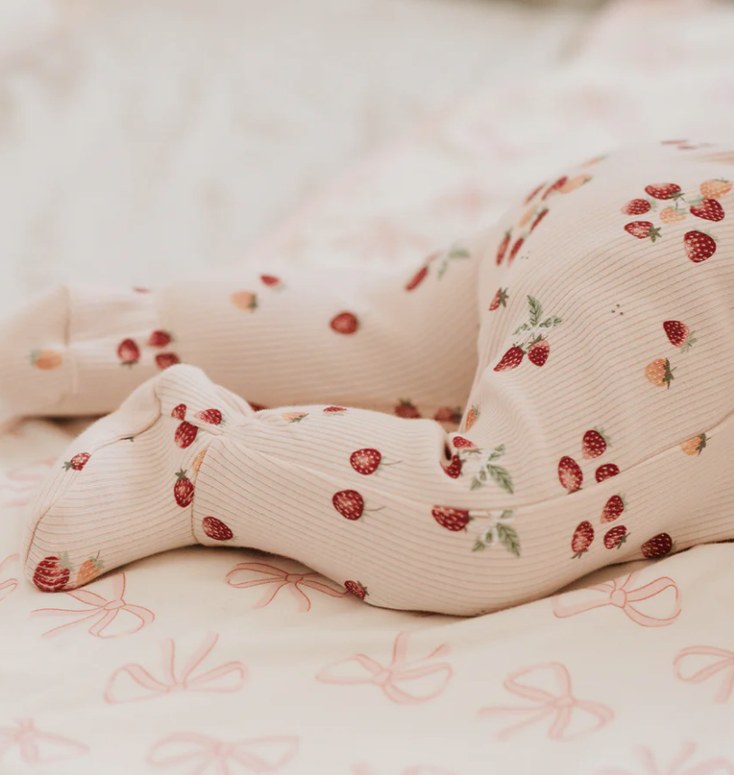 Petit Lem - Footed Sleeper - Strawberry Bow|187049