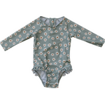 Mebie Baby - Light Green Daisy Long Sleeve One Piece|87705