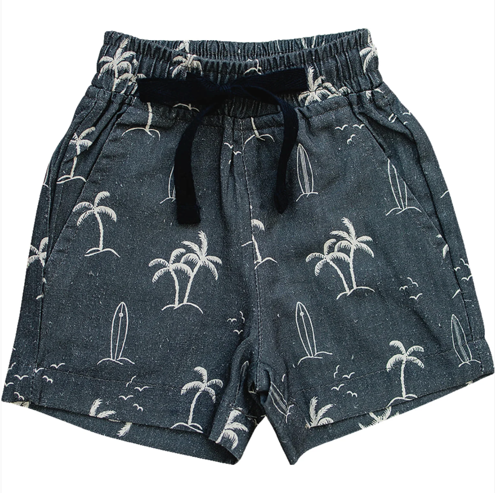 Mebie Baby - Navy Surfer Linen Cotton Shorts|205058