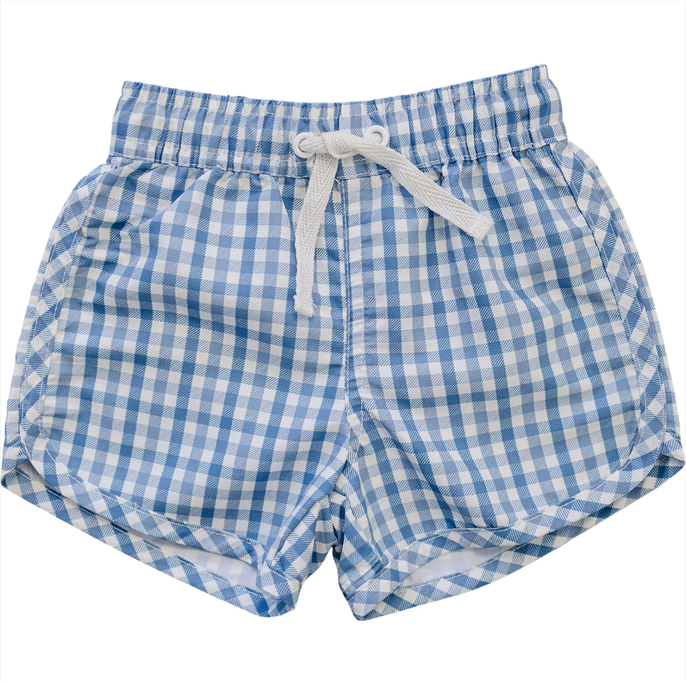 Mebie Baby - Light Blue Gingham Swim Shorts|205088