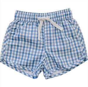 Mebie Baby - Light Blue Gingham Swim Shorts|205088