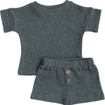 Mebie Baby - Charcoal Waffle Button Short Set|87722