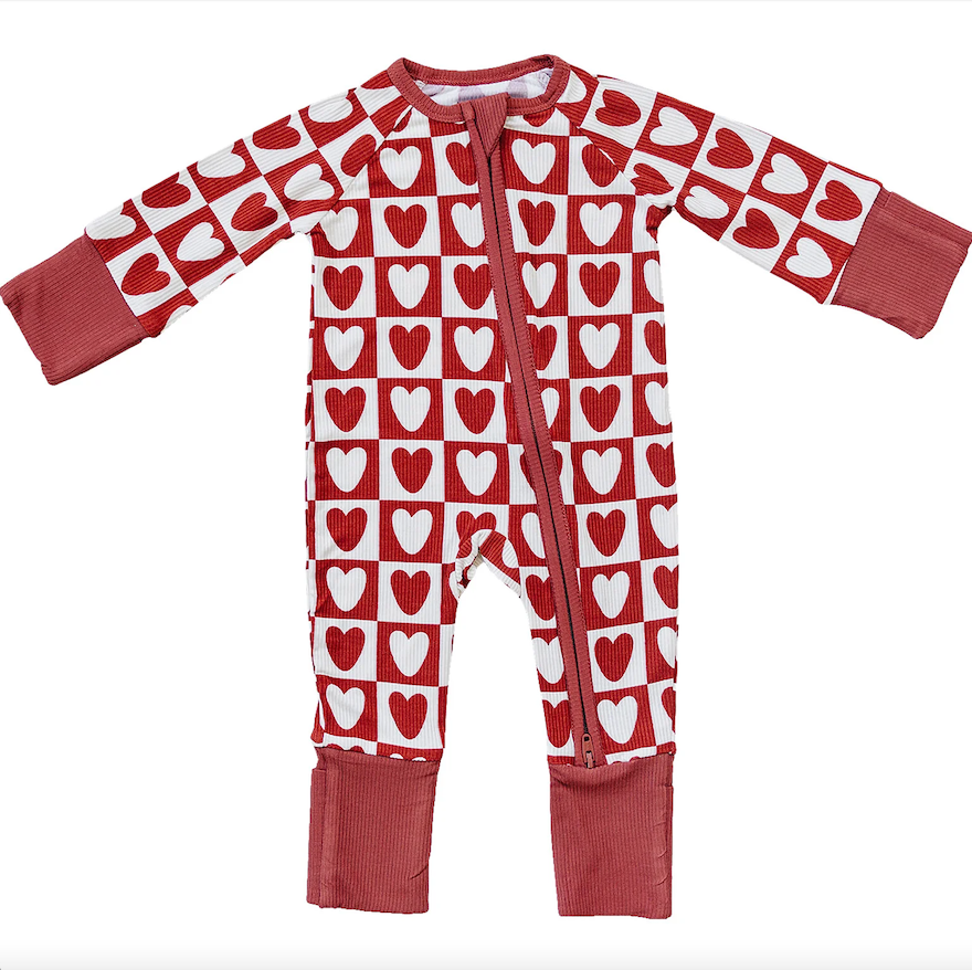 Mebie Baby - Checkered Hearts Ribbed Bamboo Zipper|185350